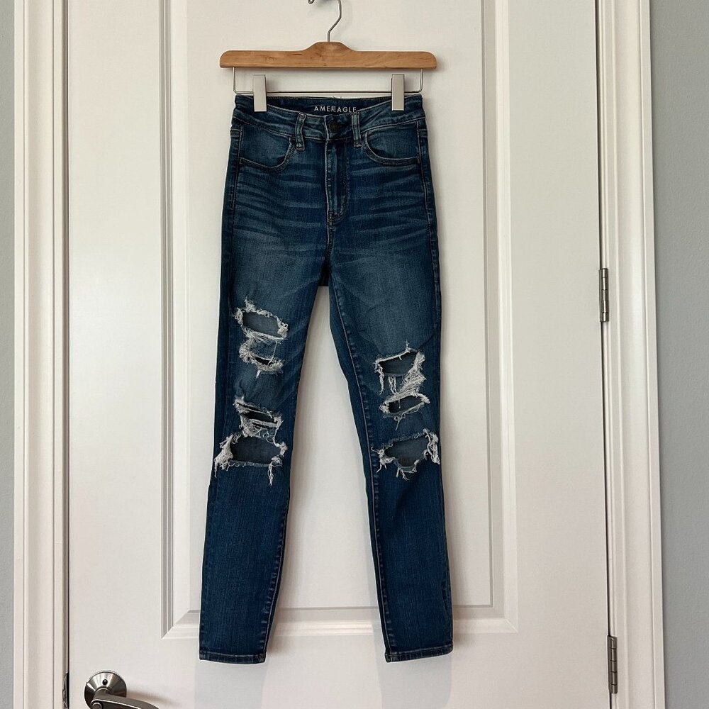 American Eagle Hi Rise Jegging Next Level Stretch Designer Distressed 8 Like New